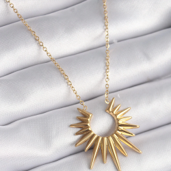 Mey İthalat® 316L Çelik Gold Renk Güneş Model Vintage Kadın Kolye