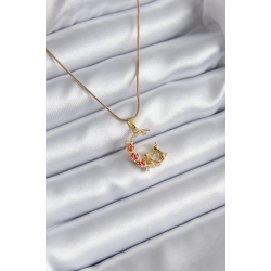 Mey İthalat® 316L Çelik Gold Renk Hilal Kedi Model Zirkon Taşlı Detay Kadın Kolye