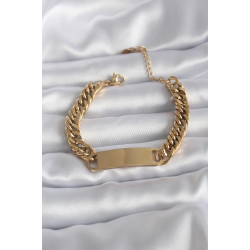 Mey İthalat® 316L Çelik Gold Renk İsim Yazılabilir Plaka Model Kadın Bileklik