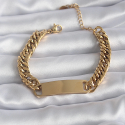 Mey İthalat® 316L Çelik Gold Renk İsim Yazılabilir Plaka Model Kadın Bileklik