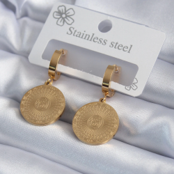 Mey İthalat® 316L Çelik Gold Renk İşleme Detay Kadın Küpe