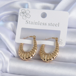 Mey İthalat® 316L Çelik Gold Renk İşlemeli Halka Model Kadın Küpe