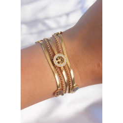 Mey İthalat® 316L Çelik Gold Renk İtalyan Zincir Detaylı Zirkon Taşlı Yaşam Ağacı Tasarımlı Çoklu Bileklik