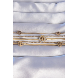 Mey İthalat® 316L Çelik Gold Renk İtalyan Zincir Detaylı Zirkon Taşlı Yaşam Ağacı Tasarımlı Çoklu Bileklik