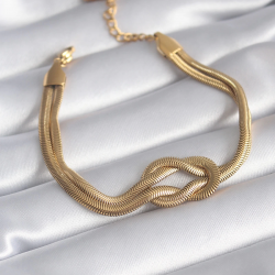 Mey İthalat® 316L Çelik Gold Renk İtalyan Zincir Düğüm Model Kadın Bileklik