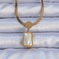 Mey İthalat® 316L Çelik Gold Renk İtalyan Zincir Ezme Taşlı Kolye