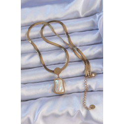 Mey İthalat® 316L Çelik Gold Renk İtalyan Zincir Ezme Taşlı Kolye
