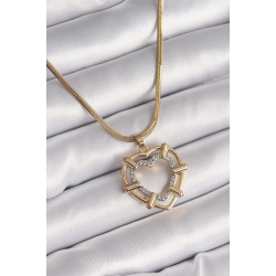 Mey İthalat® 316L Çelik Gold Renk İtalyan Zincir Mix Renk Zirkon Taşlı Kalp Model Kadın Kolye