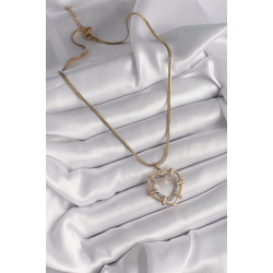 Mey İthalat® 316L Çelik Gold Renk İtalyan Zincir Mix Renk Zirkon Taşlı Kalp Model Kadın Kolye