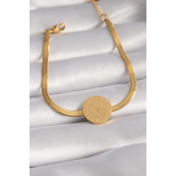 Mey İthalat® 316L Çelik Gold Renk İtalyan Zincir Model İşlemeli Madalyon Figür Kadın Bileklik