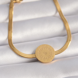 Mey İthalat® 316L Çelik Gold Renk İtalyan Zincir Model İşlemeli Madalyon Figür Kadın Bileklik