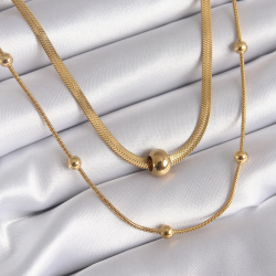 Mey İthalat® 316L Çelik Gold Renk İtalyan Zincir Model Topçuk Detay Kadın Kolye