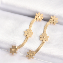 Mey İthalat® 316L Çelik Gold Renk İtalyan Zincir Papatya Küpe