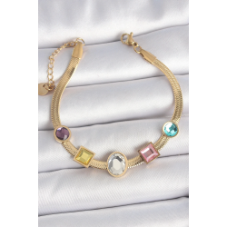 Mey İthalat® 316L Çelik Gold Renk İtalyan Zincir Renkli Zirkon Taşlı Kadın Bileklik