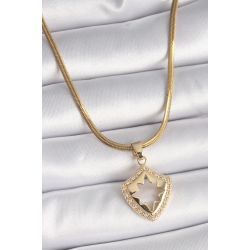 Mey İthalat® 316L Çelik Gold Renk İtalyan Zincir Zirkon Taşlı Kutup Yıldız İşleme Kadın Kolye