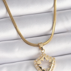Mey İthalat® 316L Çelik Gold Renk İtalyan Zincir Zirkon Taşlı Kutup Yıldız İşleme Kadın Kolye