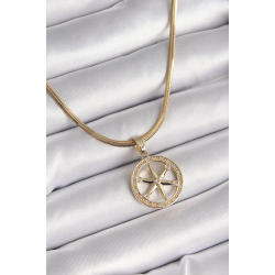 Mey İthalat® 316L Çelik Gold Renk İtalyan Zincir Zirkon Taşlı Kutup Yıldız Model Kadın Kolye
