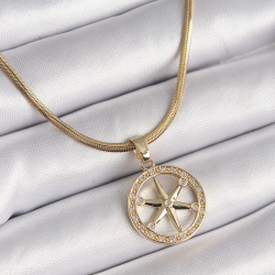 Mey İthalat® 316L Çelik Gold Renk İtalyan Zincir Zirkon Taşlı Kutup Yıldız Model Kadın Kolye