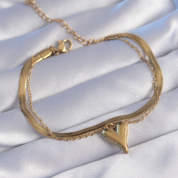 Mey İthalat® 316L Çelik Gold Renk İtalyan Zincirli Kalp Model Bileklik