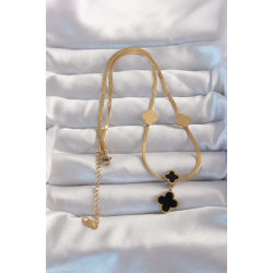 Mey İthalat® 316L Çelik Gold Renk İtalyan Zincirli Mineli Yonca Kolye