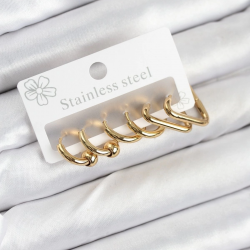 Mey İthalat® 316L Çelik Gold Renk Kadın Küpe Seti