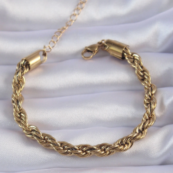 Mey İthalat® 316L Çelik Gold Renk Kalın Burgu Zincir Bileklik