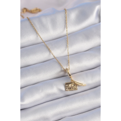 Mey İthalat® 316L Çelik Gold Renk Kalp Detay Mektup Figür Charm Model Kadın Kolye