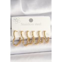 Mey İthalat® 316L Çelik Gold Renk Kalp Model Kadın Küpe Seti
