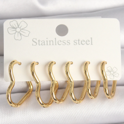 Mey İthalat® 316L Çelik Gold Renk Kalp Model Kadın Küpe Seti