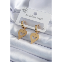 Mey İthalat® 316L Çelik Gold Renk Kalp Model Kelebek İşleme Kadın Küpe