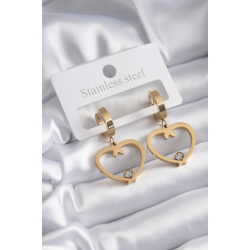 Mey İthalat® 316L Çelik Gold Renk Kalp Model Zirkon Taş Detay Kadın Küpe