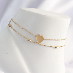 Mey İthalat® 316L Çelik Gold Renk Kalp Tasarımlı 2li Halhal