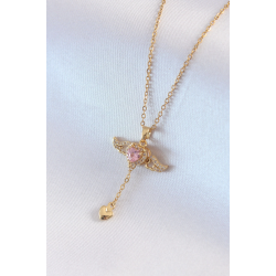 Mey İthalat® 316L Çelik Gold Renk Kanatlı Kalp Model Zirkon Taş Detay Kadın Kolye