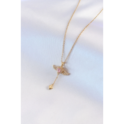 Mey İthalat® 316L Çelik Gold Renk Kanatlı Kalp Model Zirkon Taş Detay Kadın Kolye