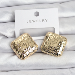 Mey İthalat® 316L Çelik Gold Renk Kare Vintage Kadın Küpe