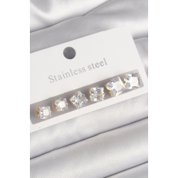 Mey İthalat® 316L Çelik Gold Renk Kare Zirkon Taş Model Kadın Küpe Seti