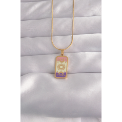 Mey İthalat® 316L Çelik Gold Renk Karışık Mineli Ay Figür Tarot Kolye