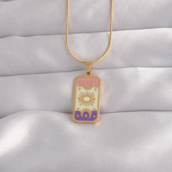 Mey İthalat® 316L Çelik Gold Renk Karışık Mineli Ay Figür Tarot Kolye