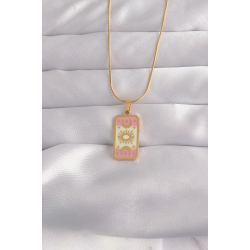 Mey İthalat® 316L Çelik Gold Renk Karışık Mineli Ay Figür Tarot Kolye