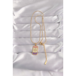 Mey İthalat® 316L Çelik Gold Renk Karışık Mineli Ay Figür Tarot Kolye