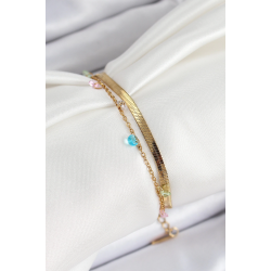 Mey İthalat® 316L Çelik Gold Renk Karışık Renkli Kristal Taşlı 2'li Kadın Bileklik