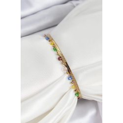 Mey İthalat® 316L Çelik Gold Renk Karışık Renkli Kristal Taşlı Kadın Bileklik