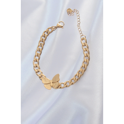 Mey İthalat® 316L Çelik Gold Renk Kelebek Figür İşleme Detay Zincir Model Kadın Bileklik
