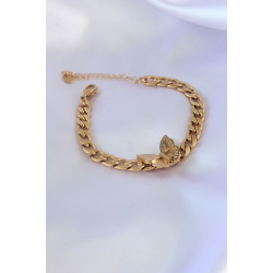 Mey İthalat® 316L Çelik Gold Renk Kelebek Figür İşleme Detay Zincir Model Kadın Bileklik