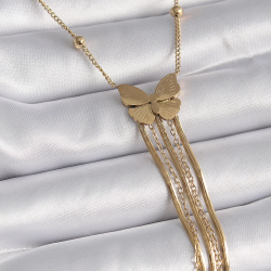 Mey İthalat® 316L Çelik Gold Renk Kelebek Figür Sallantı İtalyan Zincirli Kadın Kolye