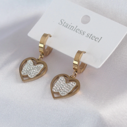 Mey İthalat® 316L Çelik Gold Renk Kelebek Model Zirkon Taş Detay Kadın Küpe