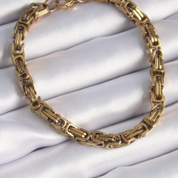 Mey İthalat® 316L Çelik Gold Renk Kral Zincir Model Erkek Bileklik