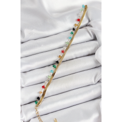 Mey İthalat® 316L Çelik Gold Renk Kristal Karışık Renkli Taşlı 2'li Kadın Bileklik