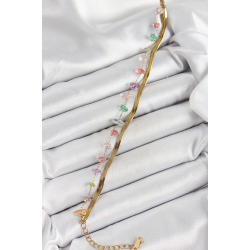 Mey İthalat® 316L Çelik Gold Renk Kristal Karışık Renkli Taşlı Kadın Bileklik