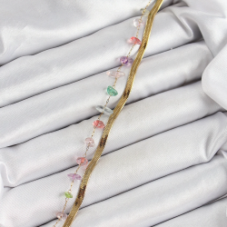 Mey İthalat® 316L Çelik Gold Renk Kristal Karışık Renkli Taşlı Kadın Bileklik